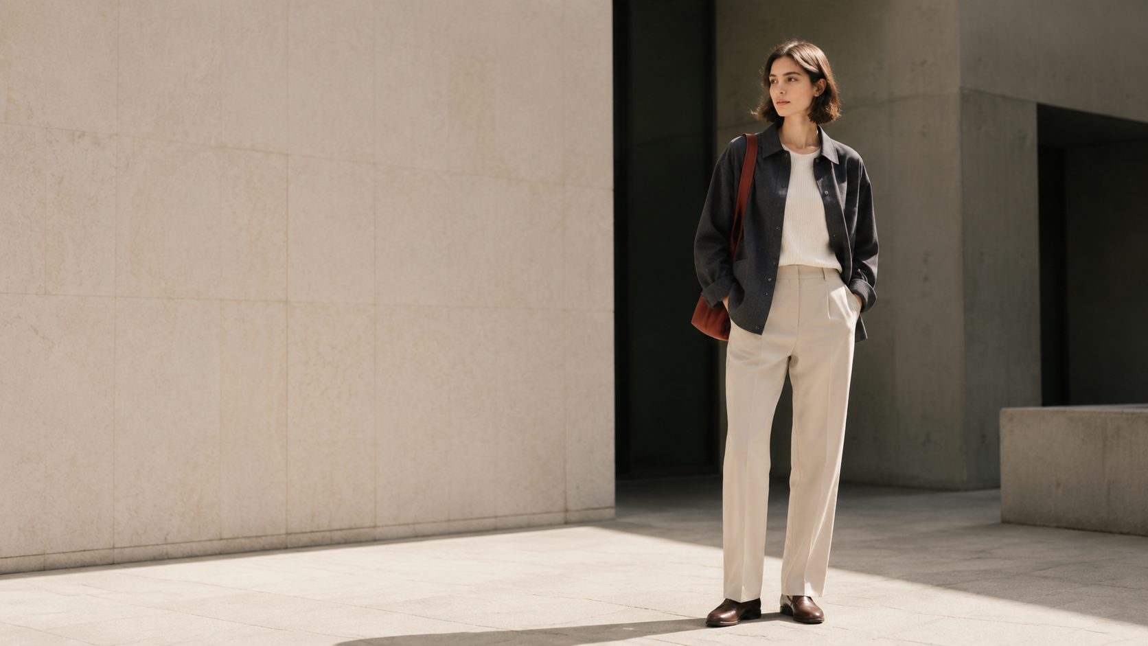 A minimal city look from the new collection